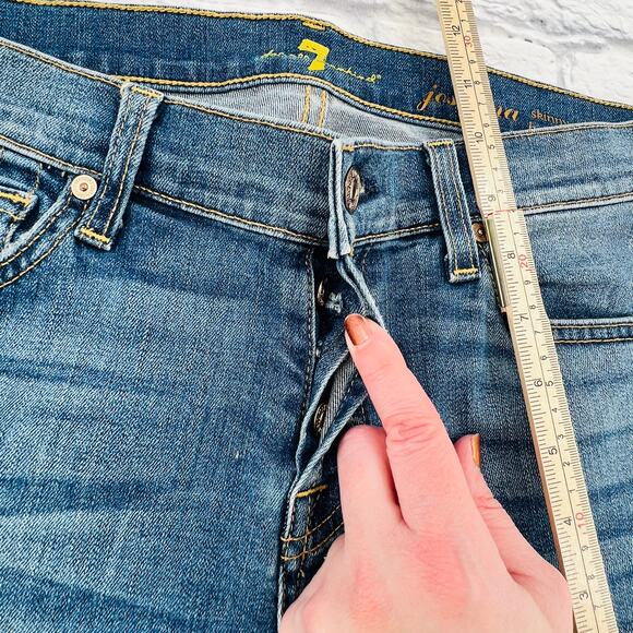 7 FOR ALL MANKIND Women's Button Fly Skinny Boyfriend Jeans 26 Blue Distressed - Picture 9 of 10